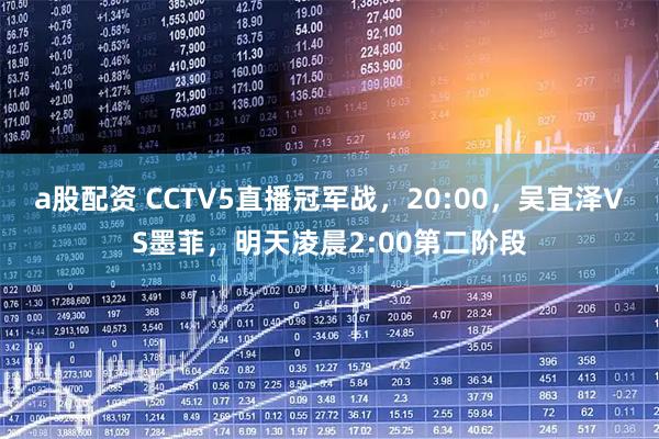 a股配资 CCTV5直播冠军战，20:00，吴宜泽VS墨菲，明天凌晨2:00第二阶段